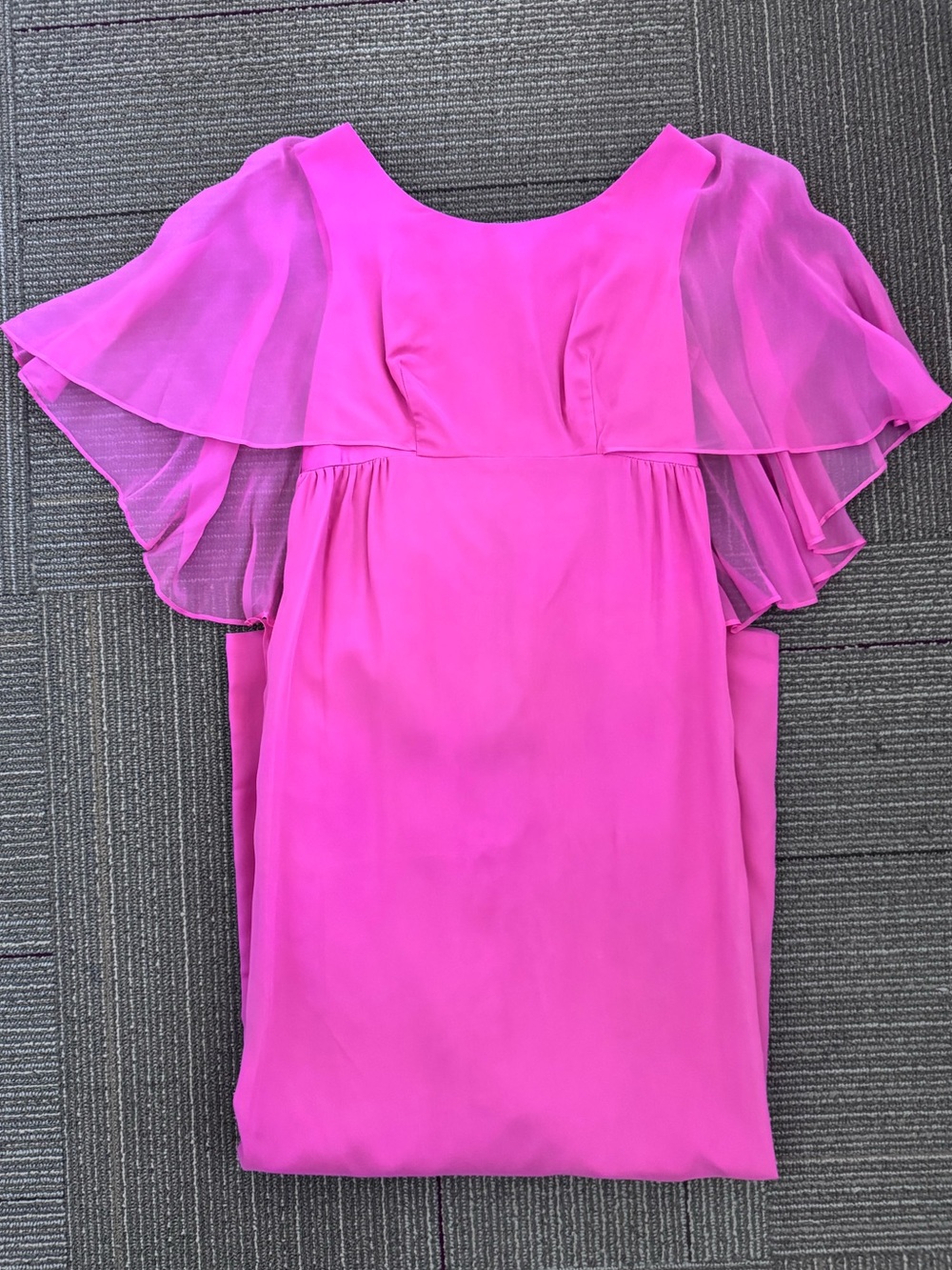 Vintage Hot Pink Maxi Dress Sheer Overlay Sleeve Evening Dress
